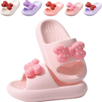 Girls Cloud Bow Slide & Shower Slippers - Non-Slip Slip-On Kids Beach Pool Indoor Outdoor Shoes