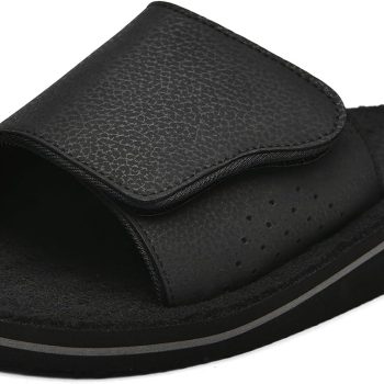 Men's Fuzzy House Slippers With Arch Support Indoor Outdoor House Shoes Heel Cup Slides with Soft Cushion Footbed