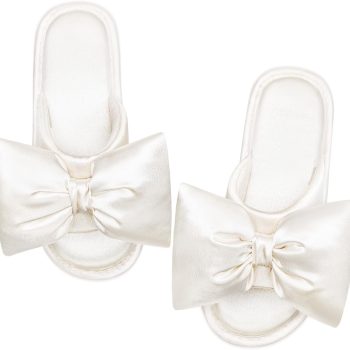 Women's Satin Open-Toe Bow Slippers Memory Foam Indoor Bedroom House Shoes