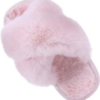 Girl's Soft Plush Lightweight House Slippers Non Slip Cross Band Slip on Open Toe Cozy Indoor Outdoor Slippers