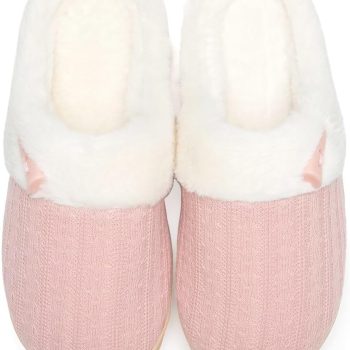 Women's Slip on Fuzzy Slippers Memory Foam House Slippers Outdoor Indoor Warm Plush Bedroom Shoes Scuff with Faux Fur Lining