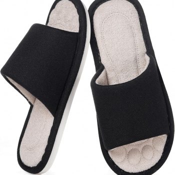 Mens Open Toe House Slippers Breathable Slip-on Indoor Slippers with Memory Foam Soft Machine Washable Bedroom Home Shoes